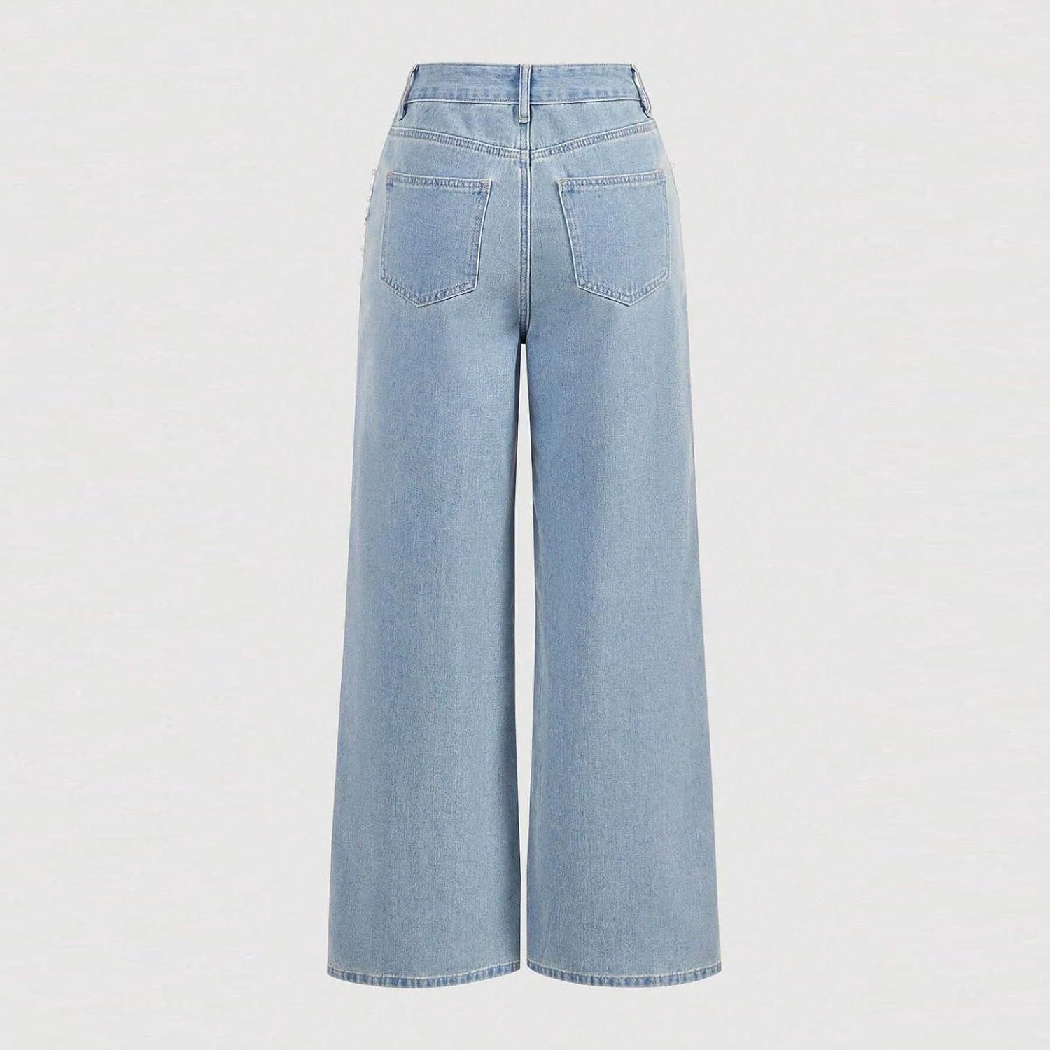 Lmdudan Womens High Waisted Rhinestone Jeans Wide Leg Denim Pants Sparkle Jeans Bling Pants Trousers with Pockets