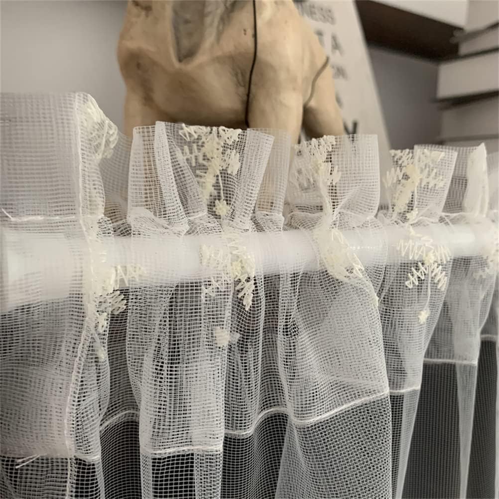 Drop curtains, Sheer Valance Curtain,Window curtains,Short Net Curtains for Kitchen, Handmade Embroidery Sheer Half Curtain Rod Pocket 1 Panel,White,150cm x 30cm Color : White , Size : W x H ( Color :