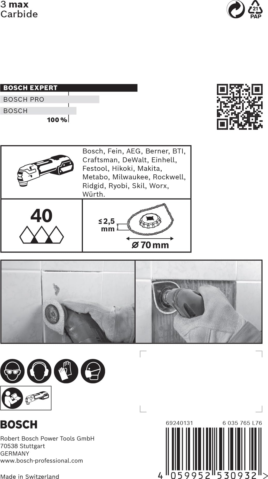 Bosch Professional 1x Placas de multiherramienta para fresado Expert 3 max AVZ 70 RT4 (para Mortero, Ø 70 mm, accesorios Multiherramienta)