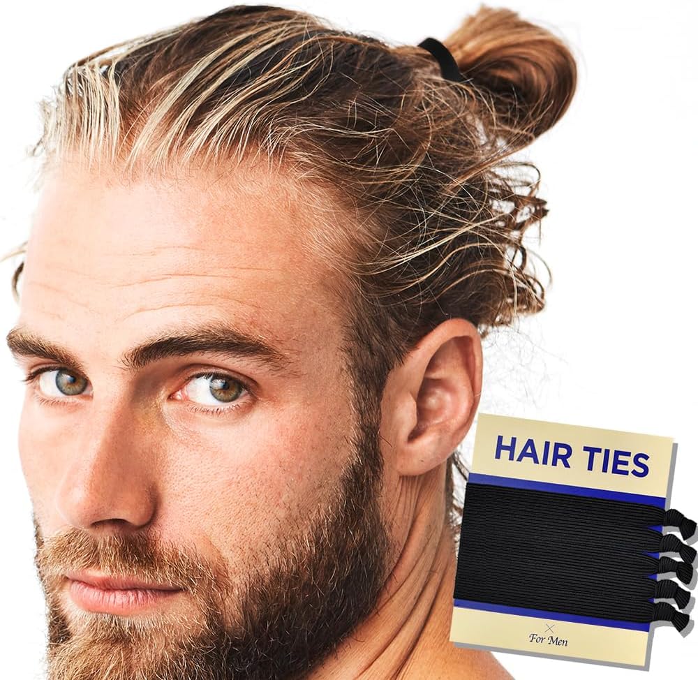 HAVHAF Knotted Mens Hair Ties For Men 5 pcs (Wide, Black) - No damage Crease Breakage Man Bun Hair Tie Men with Long Hair | For Buns Curly Thick Elastic Hair Ties For Guys | Perfect hairtie For Man