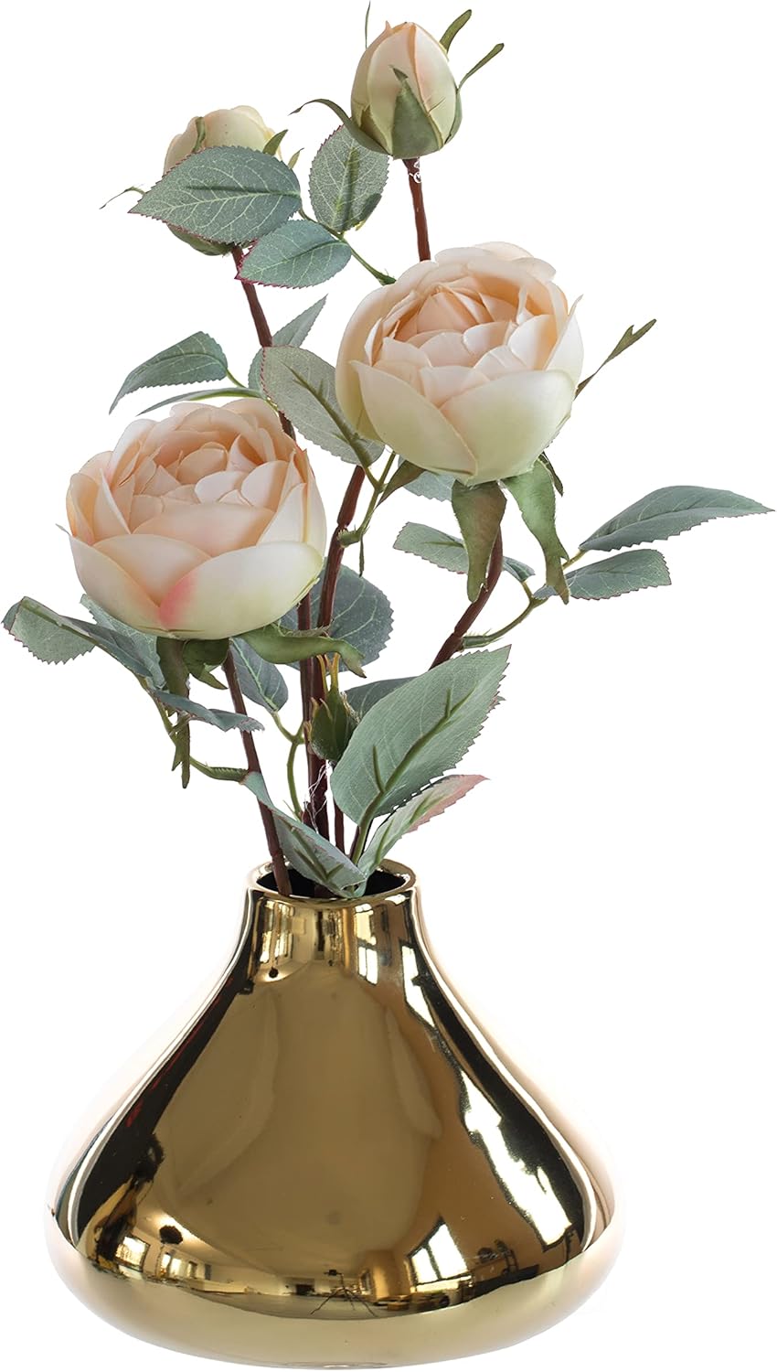6.5" W x 4.75" H Decorative Ceramic Modern Centerpiece Table Flower Vase, Gold