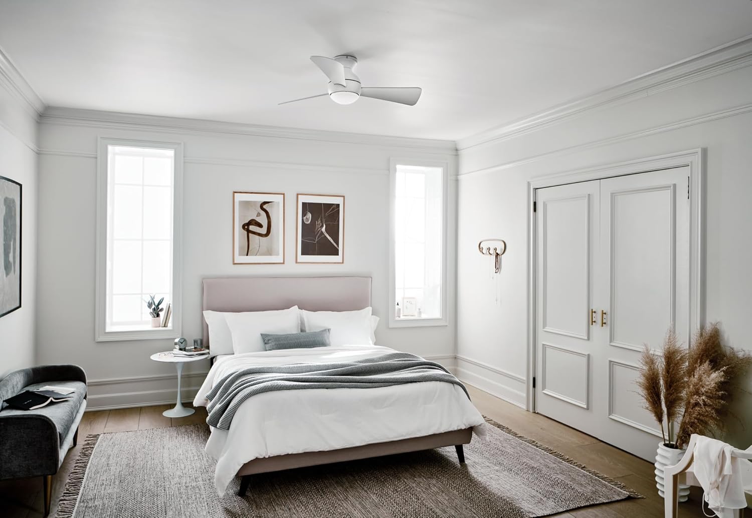 Kichler 330151MWH 44 Inch Sola Ceiling Fan LED, 3 Speed Wall Control Full Function, Matte White Finish with Matte White Blades