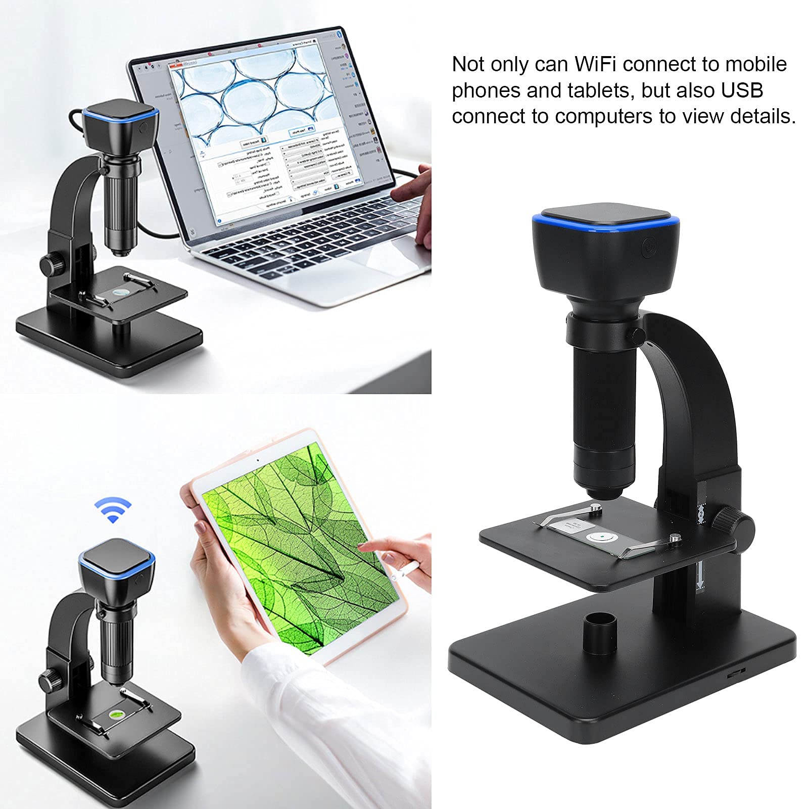 Microscopio Digital 2000X HD con WiFi y USB Lente Dual para Inspección Industrial y Biológica