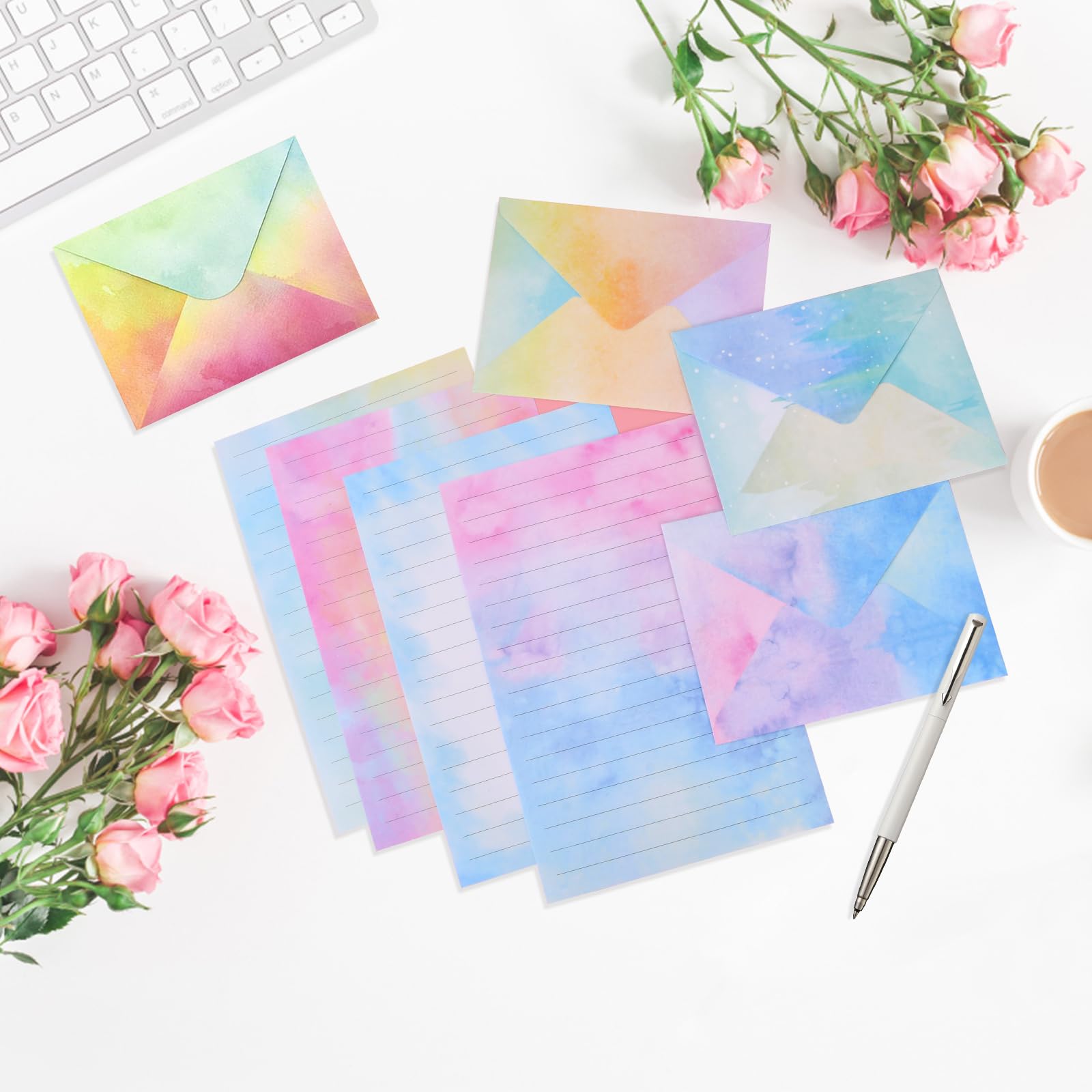 Papier à Lettres Dégradé Aquarelle - 160 Pièces Avec Enveloppes Assorties Et Autocollants | Kit D'écriture Créative Pour Filles Et Cadeau Artistique - 5