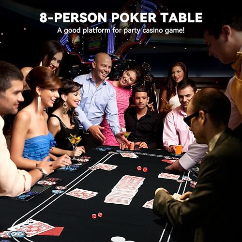 Miniatura 8 de YUZPKRSI Mesa de póquer 3 en 1, diseño de mesa de póquer Texas Hold'em con fieltro negro reversible, tapete plegable para dados de mesa de póquer