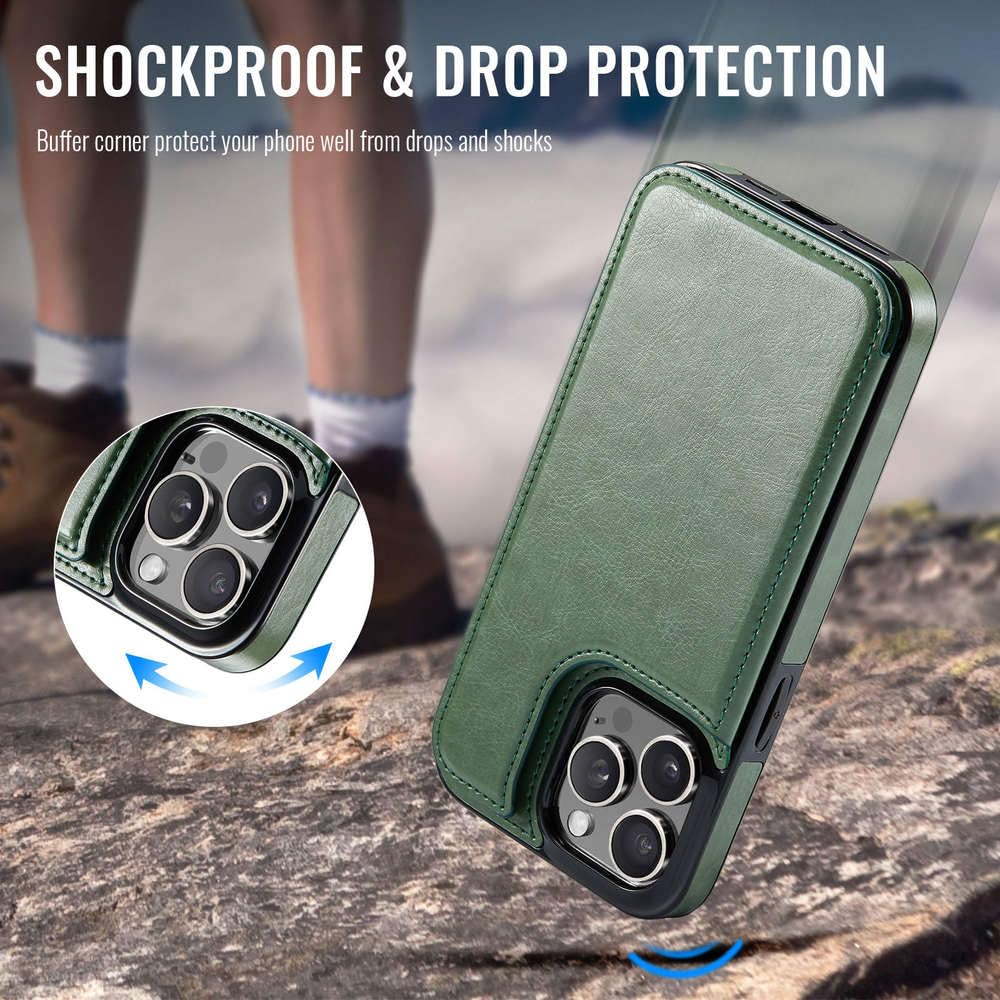 Custodia a portafoglio per iPhone 15, 14 Plus, 13, 12 e 11 Pro Max, con porta carte, in similpelle, con supporto e doppia chiusura magnetica, color cachi, per iPhone 11ProMax (6,5")