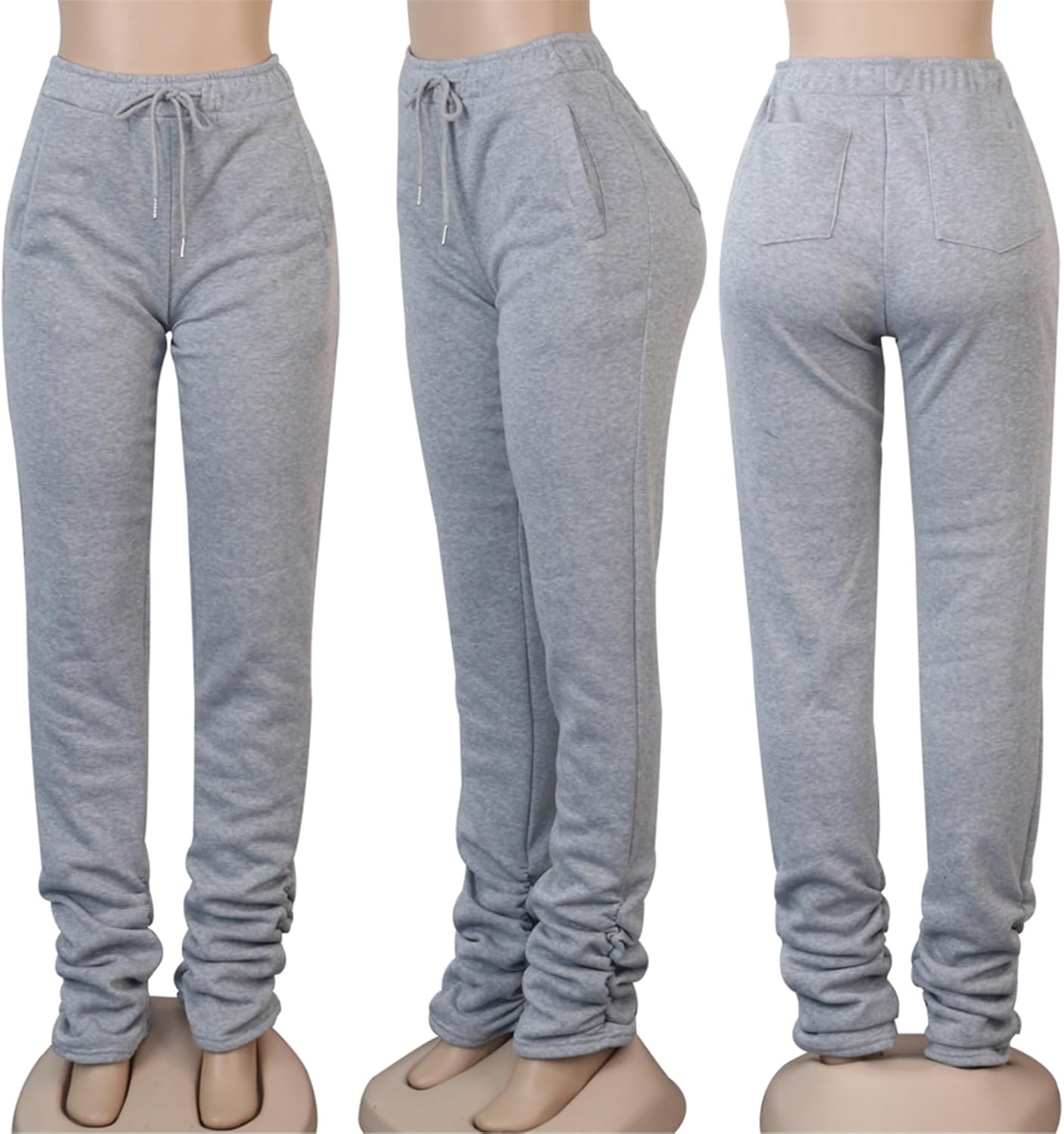 Famnbro Women Stacked Sweatpants Thick Warm Fleece Lined Pants Drawstring Waist Ruched Active Joggers - Image 6