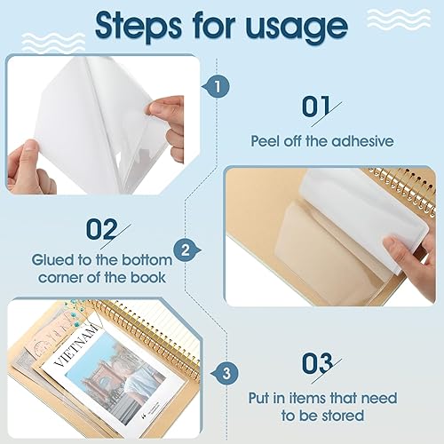 Miniatura 3 de Junkin 20 bolsillos adhesivos para planificadores, bolsillos para tarjetas de índice, accesorios de planificador, carpeta autoadhesiva,