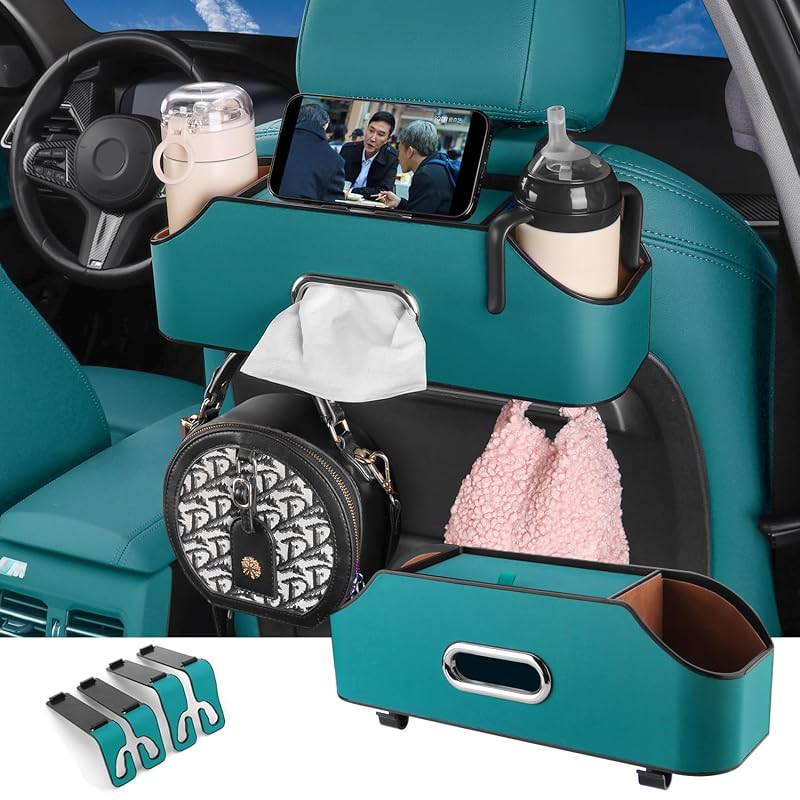 Organizador para Encosto de Banco HOLDCY com Porta-Copos, Porta-Tecidos e Suporte para Celular e Tablet Azul