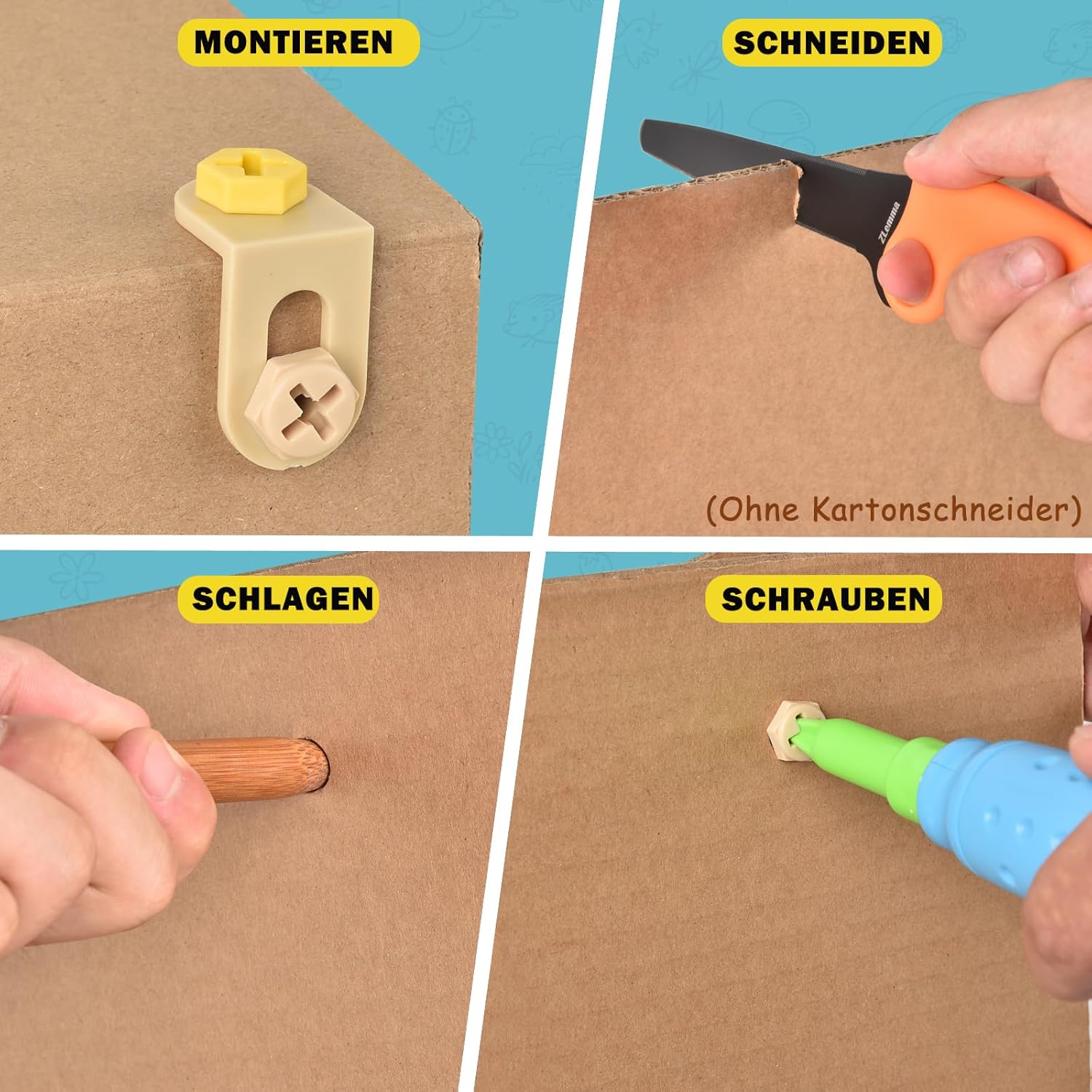 424 Piece Cardboard Construction Tool Kit for Family & Team, STEAM Educational Toys for Kids, Upcycled Tool