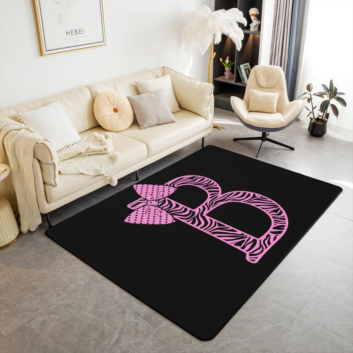 jejeloiu Pink Bow Kids Living Room Rugs for Bedroom Area Rug 3x5,Bow Pink Black Dots Decor Carpet,Personalized Letter B Soft Indoor Floor Mat,Girl Bow Coquette Kids' Non-Slip Initial Letter B