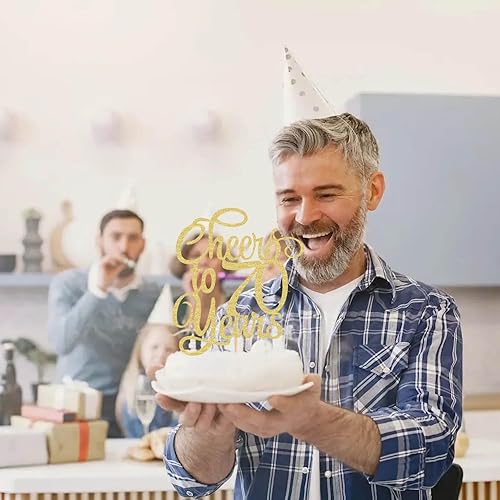 Miniatura 4 de Decoración para tartas de Cheers to 70 Years  Suministros de decoración de pasteles de cumpleaños 70 con purpurina dorada, perfecto para 70