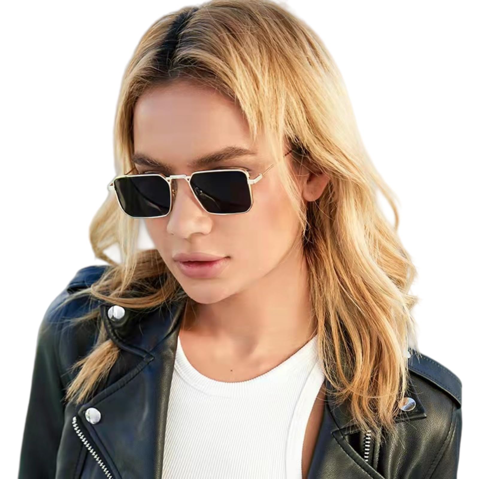 Occhiali da Sole Rettangolo per Donne Uomini, Quadrati Retro con Telaio in Metallo Uv400, di Moda Indossare All'aperto-9-Other