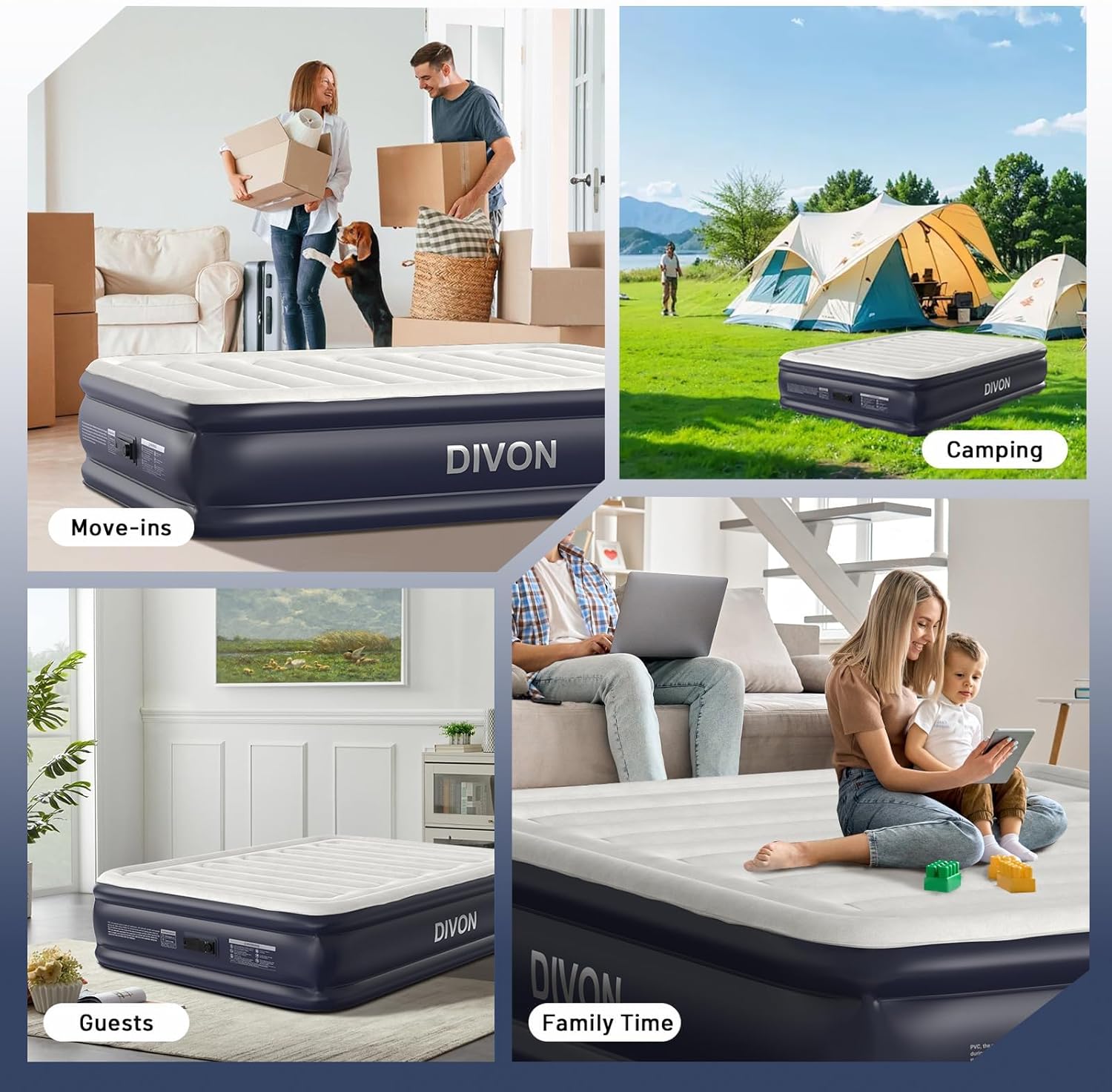 18''Queen Full Air Mattress With Built In Pump,Raised Blow Up Mattress 2 Mins Self-Inflation/Deflation,Upgraded Thicker Inflatable Mattress，Air Bed with Storage Bag for Guests,Home，Camping，660 lbs Max