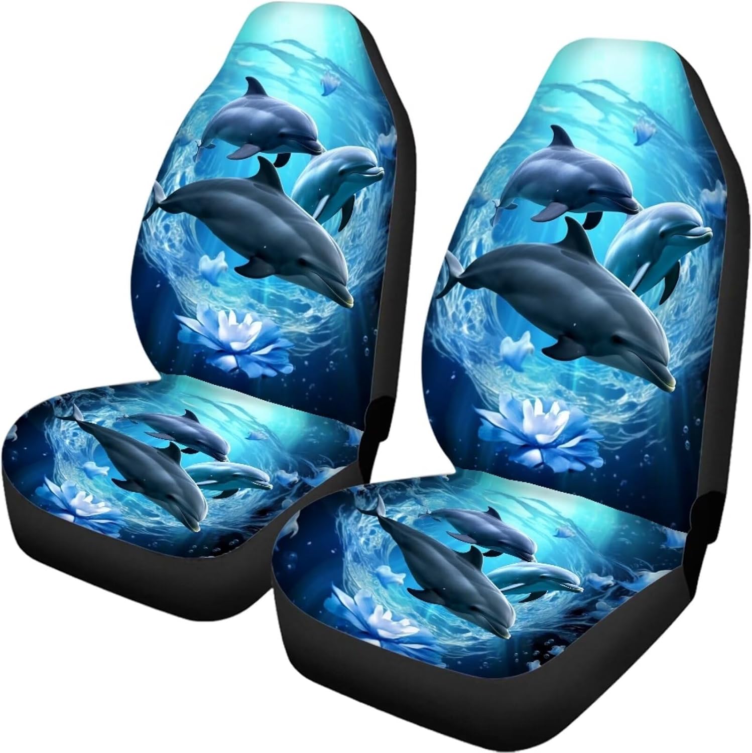 ZFRXIGN Flower Dolphin Car Seat Covers for Women Sedan Trunk SUV Interior Accessories High Back Seat Cover Set of 2 Ultra-Soft Universal Fit Tropical Hibiscus Floral