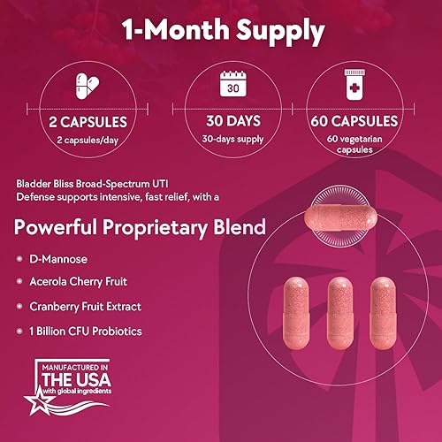 Miniatura 2 de Bliss de la vejiga: Suplemento avanzado de arándano y fórmula de D-manosa para la salud del tracto urinario para mujeres, sin OMG, sin gluten,