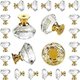 DEELF 24 Packs Kitchen Cabinet Knobs, 40 mm Crystal Cabinet Knobs, Diamond Dresser Handle Drawer Pulls, Dresser Knobs for Cabinets and Drawers, Gold Base