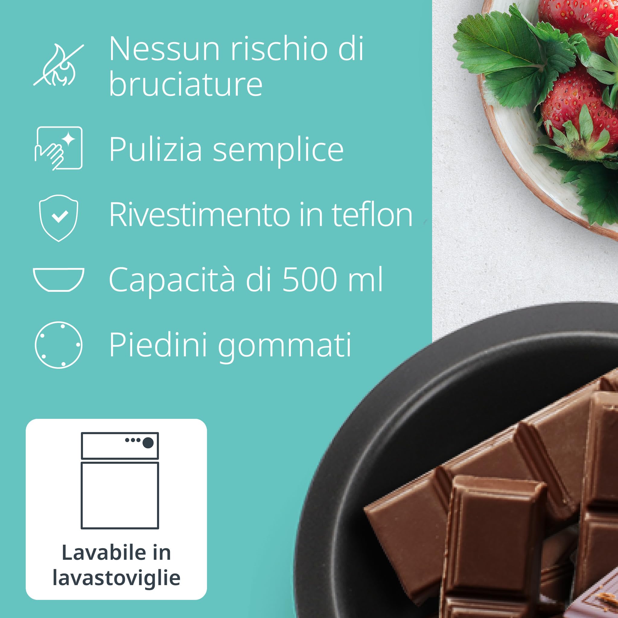 ADE Set per fonduta di cioccolato elettrico 500ml con 8 forchette 2 temperature ciotola rimovibile rivestita in teflon
