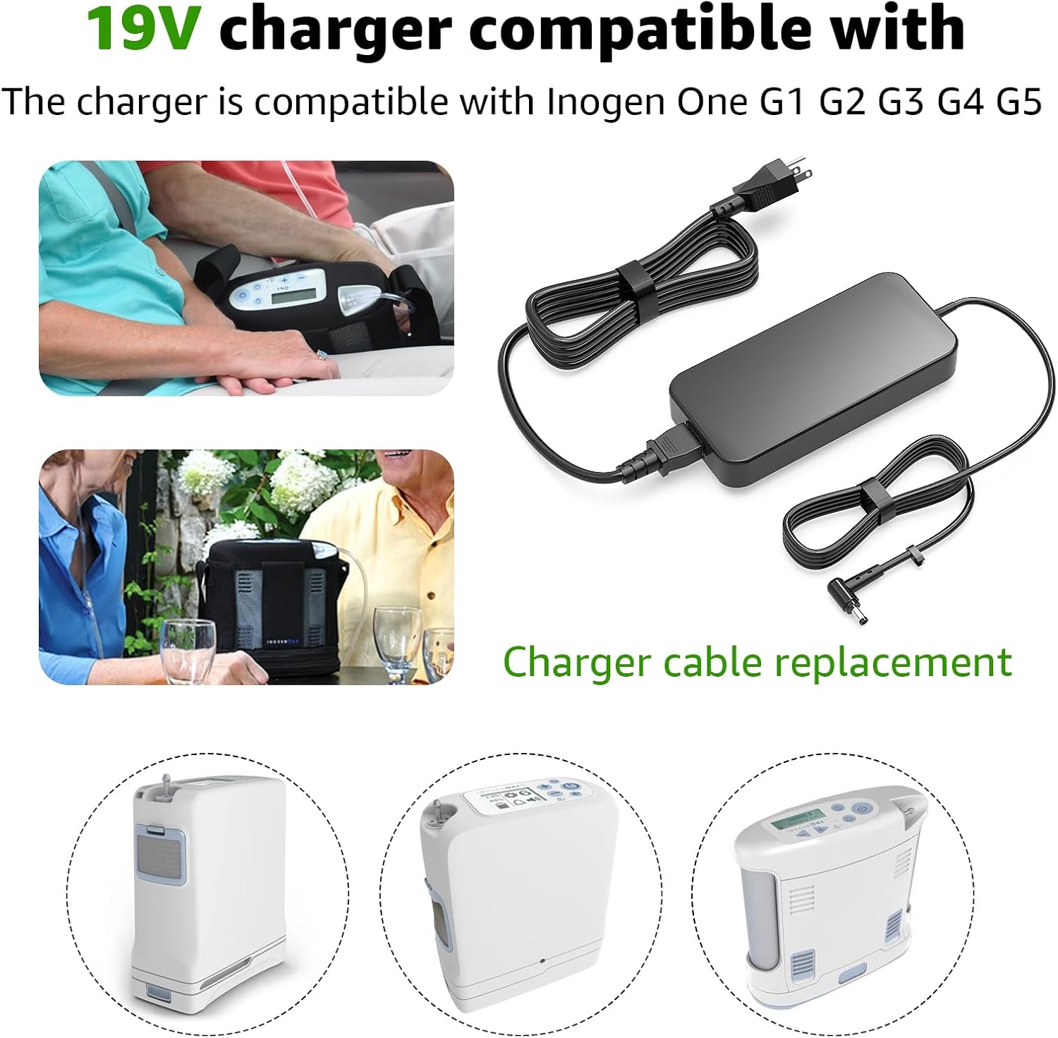 Charger for Inogen One G1 G2 G3 G4 G5 Battery, Replacement for Inogen Batteries ADP-120RH BA-301 BA-302 BA-303 Portable Oxygen Concentrator 120W Power Supply