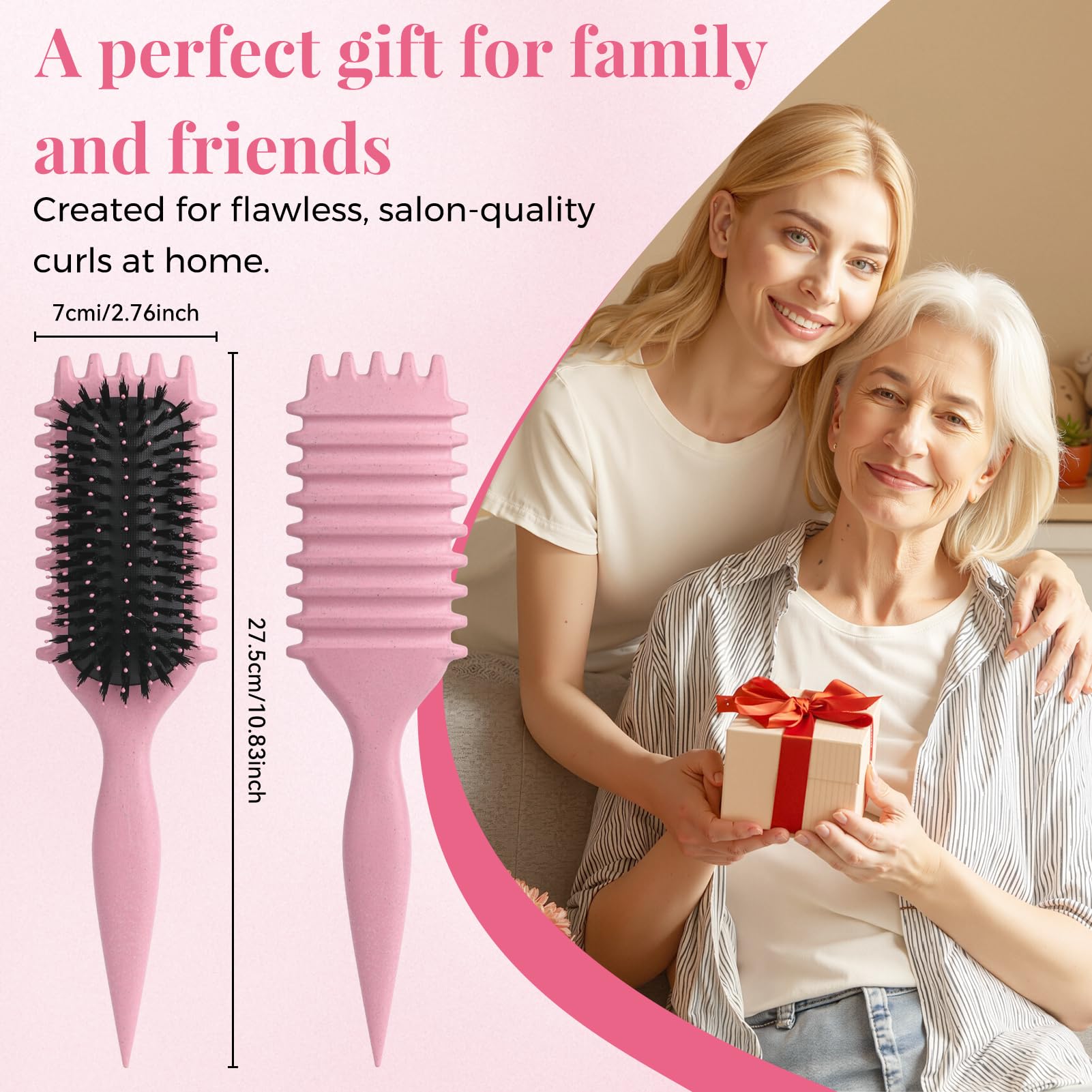 Brosse cheveux bouclés pour boucles définies parfaites - Brosse à friser antistatique avec design d'aération pour cheveux secs et humides - Idéale pour les cheveux bouclés et volume (Rose)