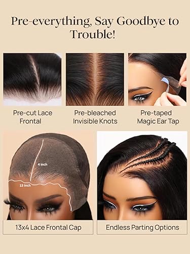 Miniatura 4 de Julia Hair Pelucas de cabello humano con encaje frontal de 13 x 4 HD, pretodo, sin pegamento, esponjosas, naturales, sueltas, con flequillo, con