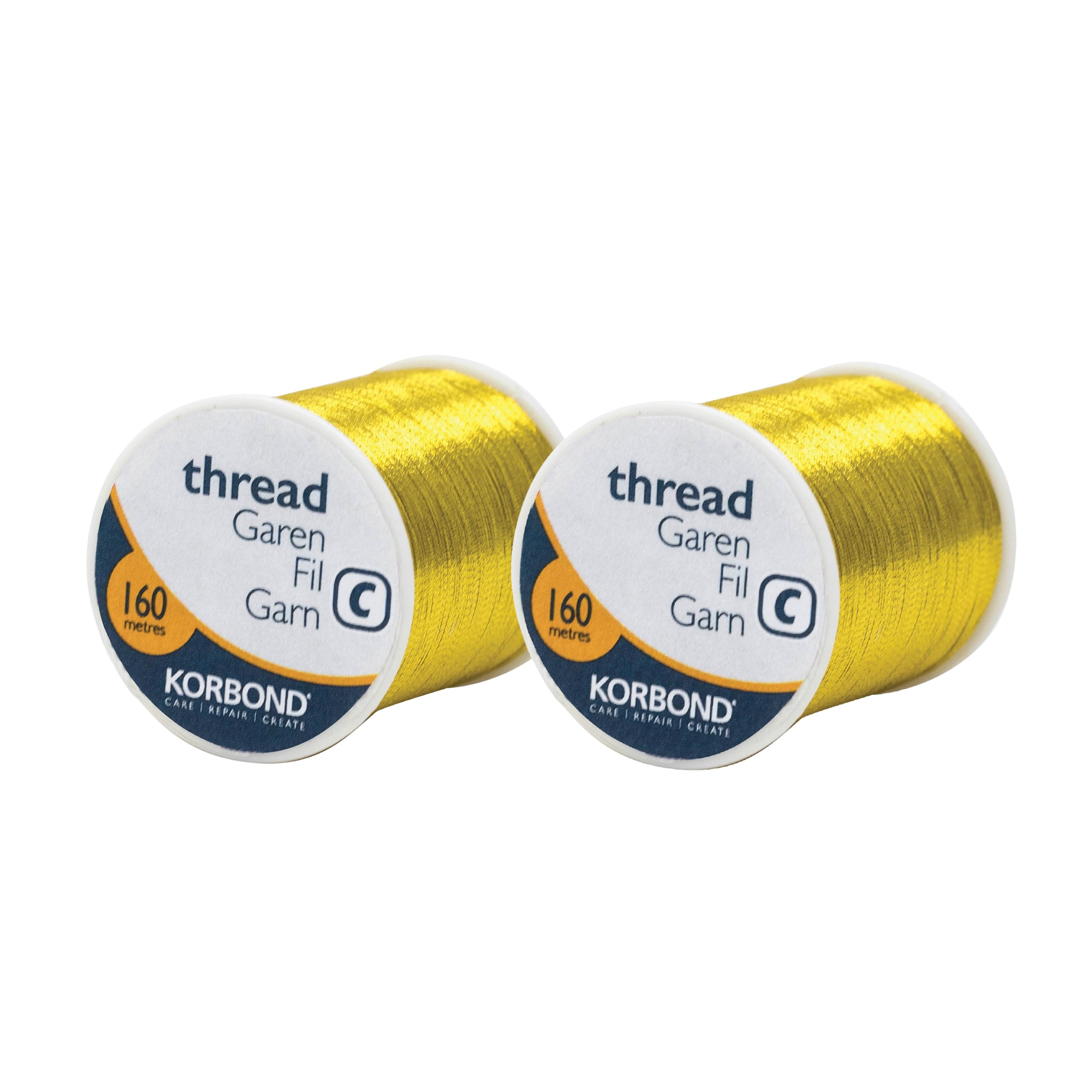 Korbond 320m Sewing Thread –2 x 160m Spools - Gold Polyester – Hand and Machine Sewing