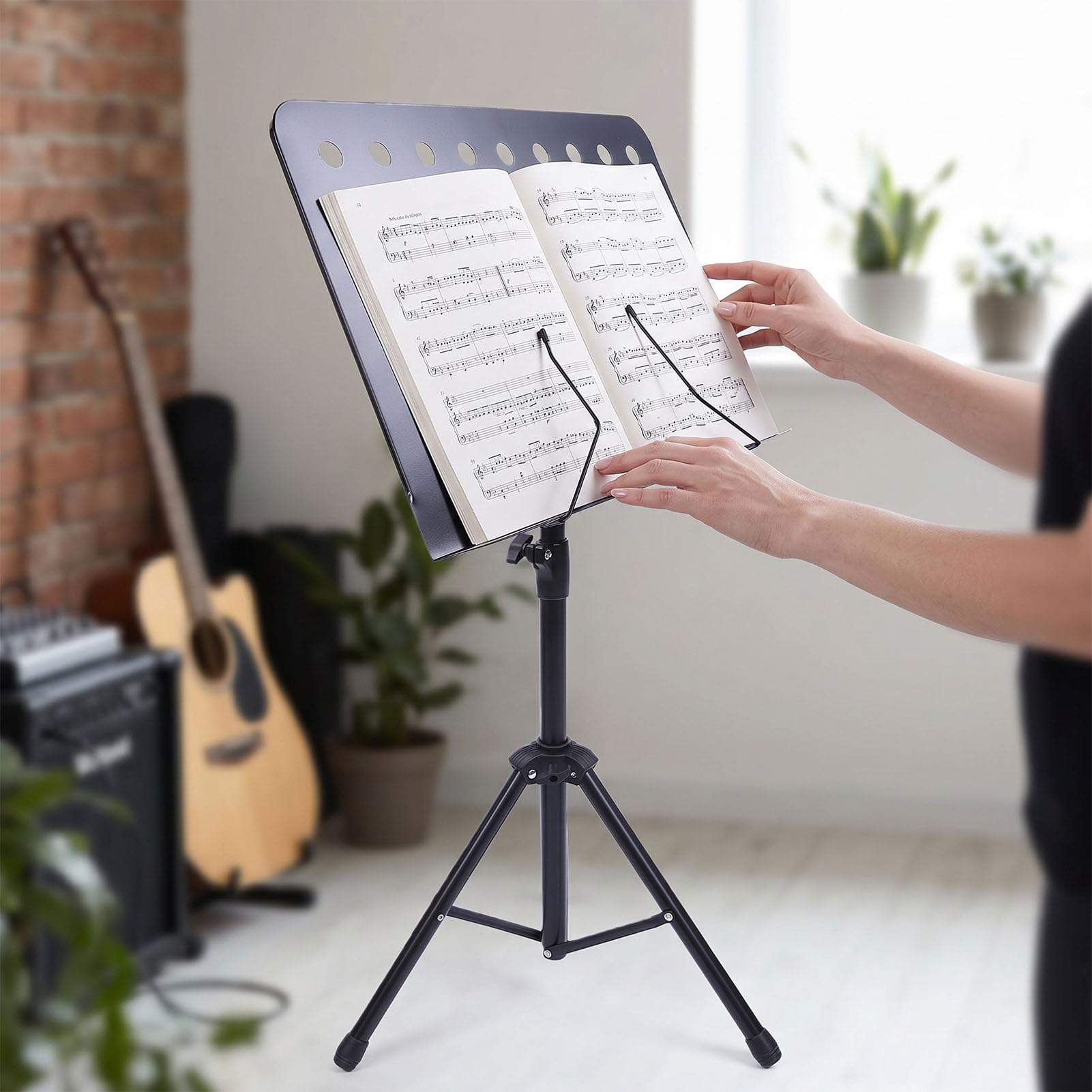 EMUKOEP Atril para Partituras, Soporte para Partituras Plegable Ajustable con de Altura de 31,5 a 58,1 Pulgadas, Bandeja Inclinable de 180 Grados para Práctica de Instrumentos, Orquesta