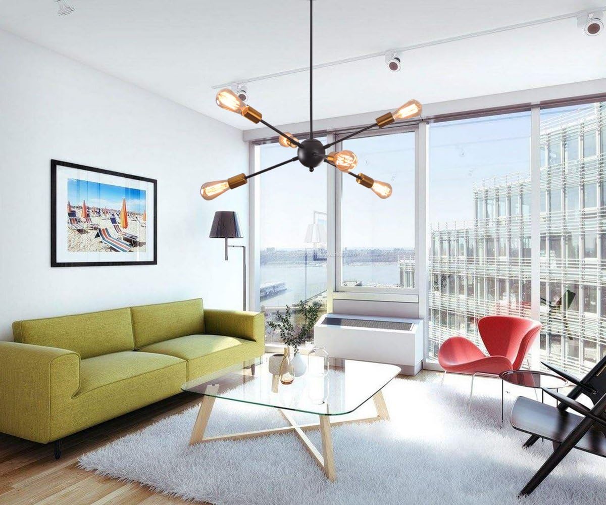 Dellemade Sputnik Chandelier 6-Light Modern Mid-Century Ceiling Light for Living Room, Bedroom, Dining Room