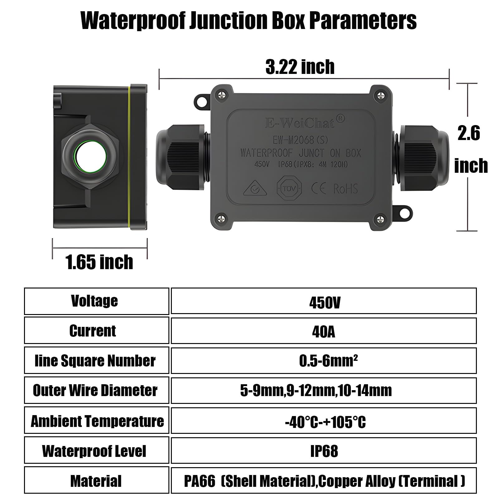 Waterproof Junction Box, 2 Way IP68 Outdoor Electrical Box, Plastic Junction Box with Terminal Block, Screwdriver and Accessories, for Outdoor Lights and Landscape Lighting