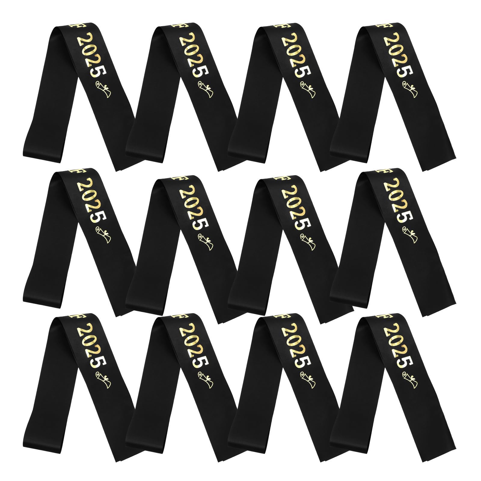 Satén negro elegante con letras doradas en bandas de graduación reutilizables 8
