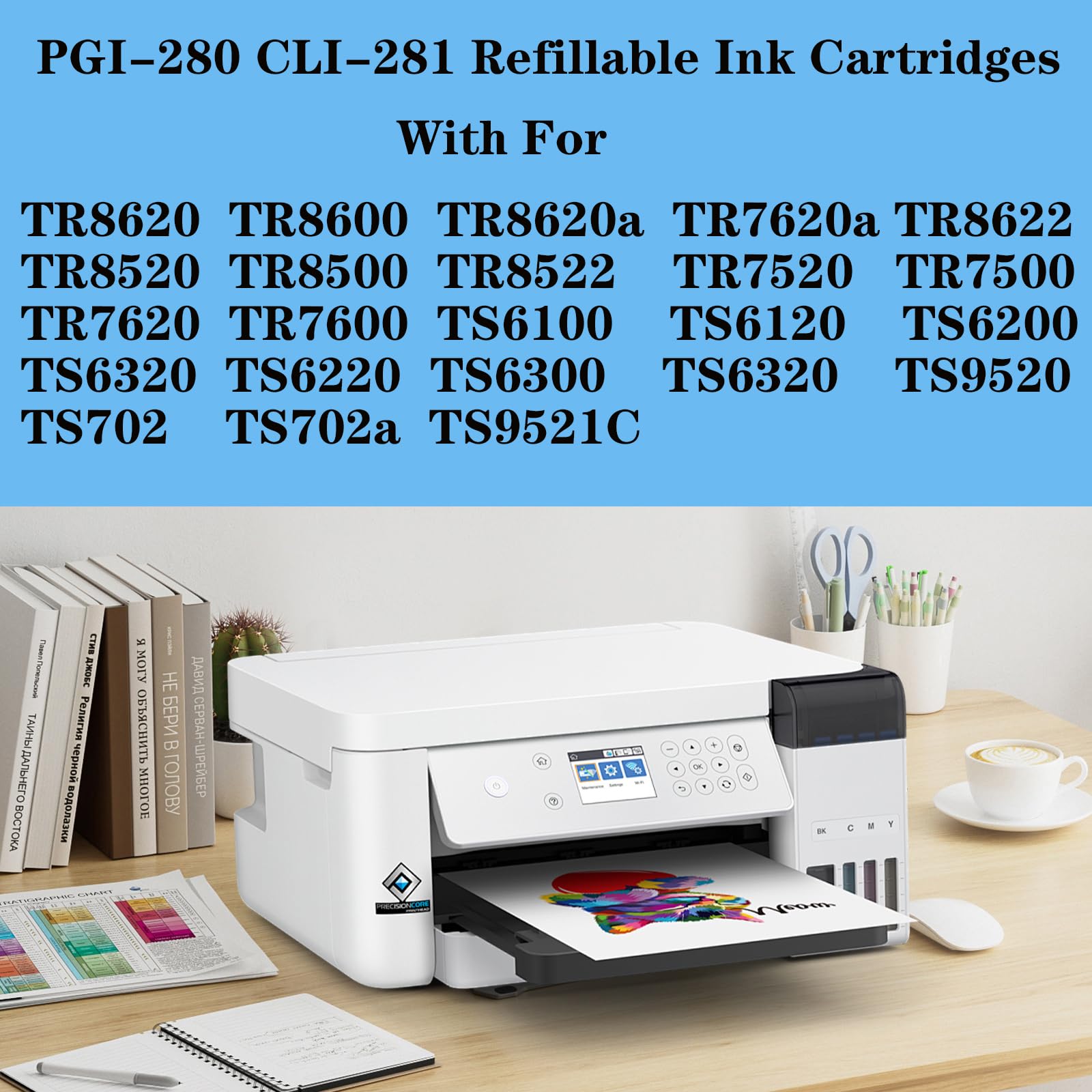 KHY Leere Nachfüllbare Tintenpatronen Ersatz für Canon 280XXL 281XXL PGI-280XXL CLI-281XXL für Pixma TS6120 TS6220 TS6320 TR7520 TR8520 8522 TR8620 TS702 TS9521C TS9520 TS61200 Mit permanentem Chip