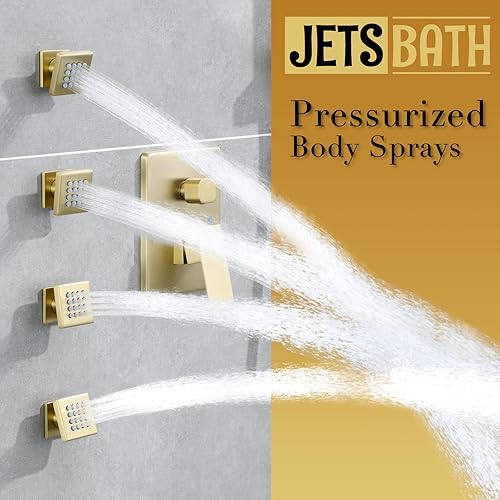 Miniatura 2 de JB-BS02-BG - Cabezal de chorros de ducha cuadrado presurizado, 4 piezas de spray lateral de masaje de montaje en pared (latón, oro cepillado)