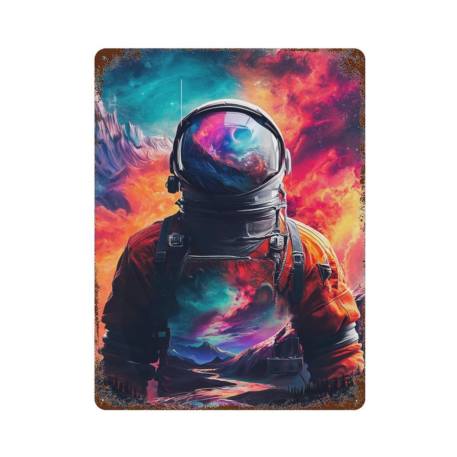 Cosmic Astronaut Adventure-4 Weathered Tin Sign 15.7"x11.8", Rustic Home Decor for Garage, Bar And Workshop Decor