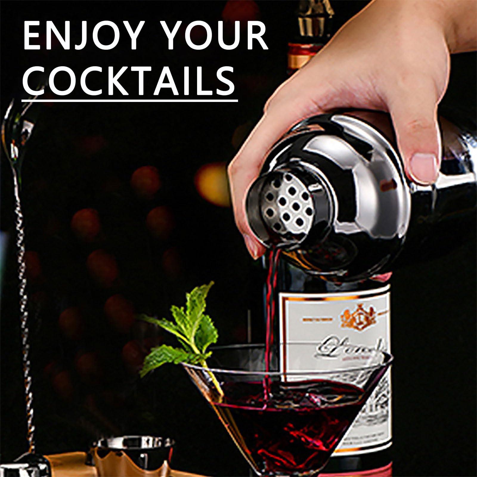Coctelera de Acero Inoxidable 10/12 piezas Coctelera para Cócteles Kit Con Soporte Accesorios Profesional Cóctel Recetas set de regalo Profesional Barman Herramientas para Mezclar Bebidas,Barra,hogar
