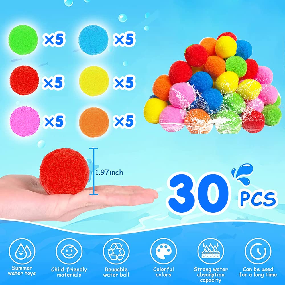 Ballons d'Eau Réutilisables pour Piscine pour Enfants - Lot de 60 Balles en Éponge à Absorption Rapide, Jouets Sans Latex pour la Plage, les Jeux dans la Cour et les Activités d'Été Ballons d'Eau Réutilisables pour Piscine pour Enfants - Lot de 60 Balles en Éponge à Absorption Rapide, Jouets Sans Latex pour la Plage, les Jeux dans la Cour et les Activités d'Été