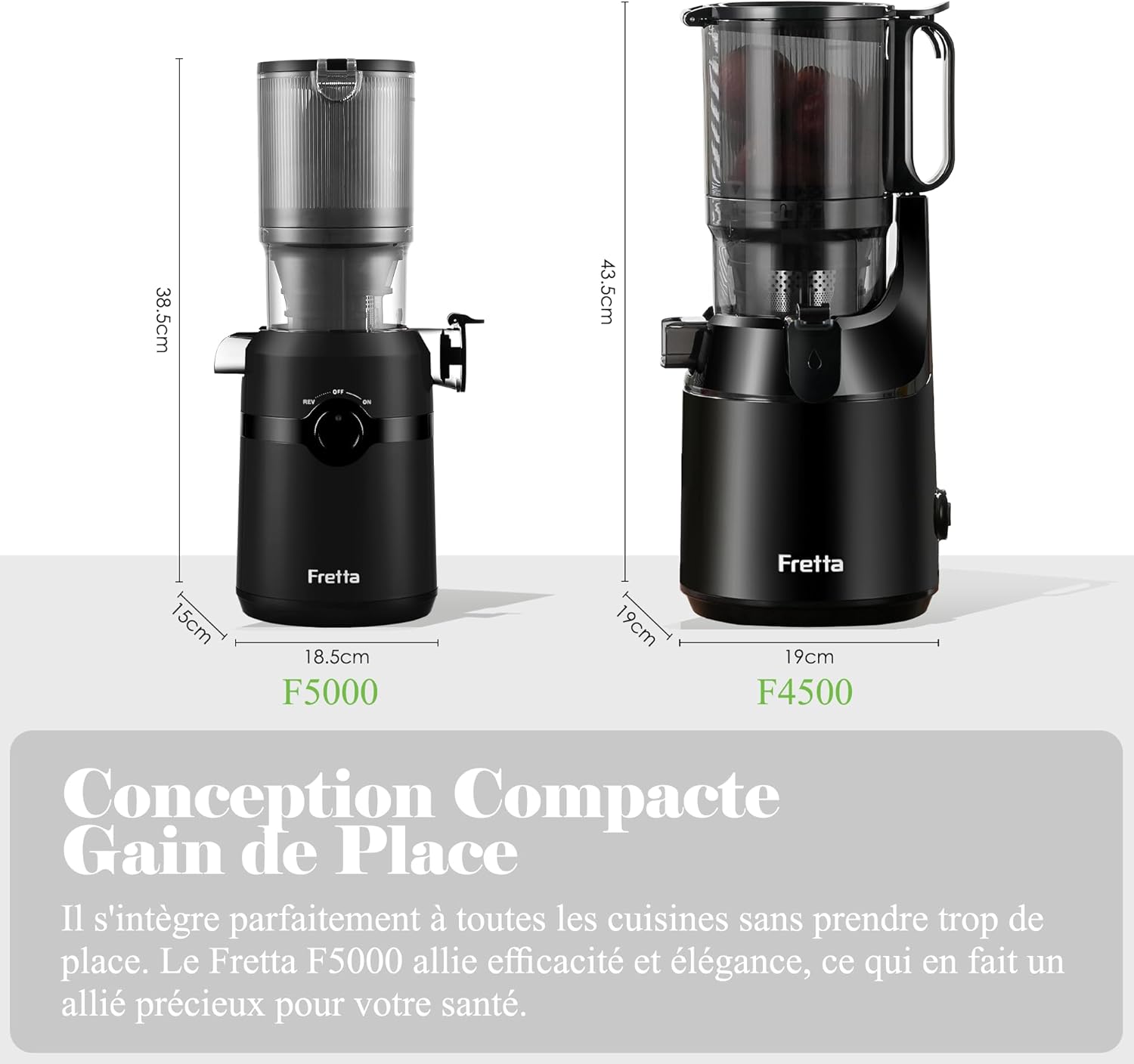 Extracteur de Jus, Fretta Extracteur de Jus de Fruits et Légumes Entiers, Grande Ouverture de 108mm Slow Juicer, 1L Capacité, Pression à Froid, Facile à Nettoyer, Sans BPA, 200W(Noir Mat) — vue 5