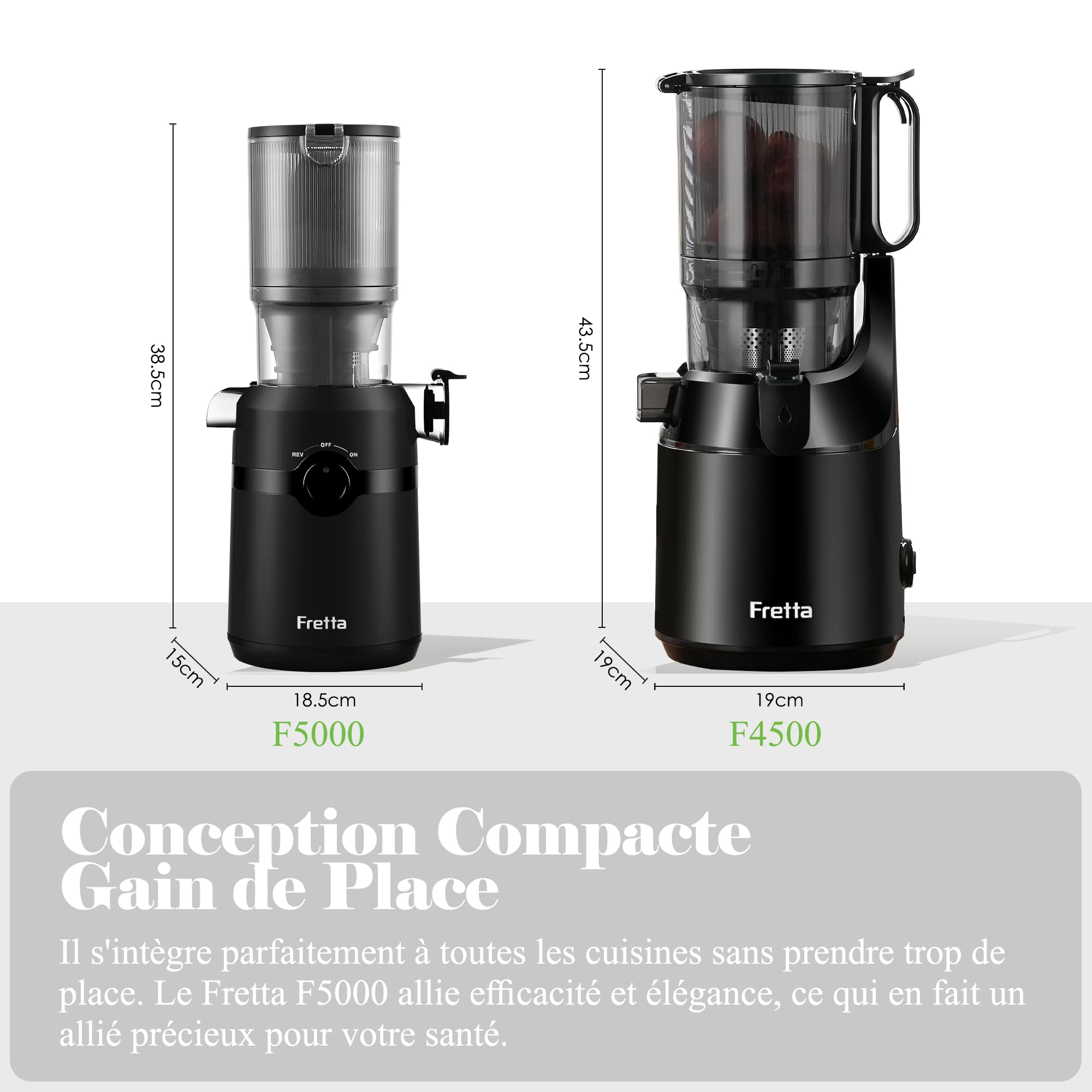 Juice Extractor, Fretta Juice Extractor for Whole Fruits and Vegetables, Large Opening 108 mm Slow Juicer, 1L Capacity, Cold Pressure, Easy to Clean, BPA-Free, 200 W (Matte Black) - 5