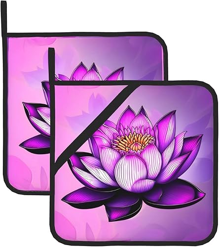 Pot Holders Kitchen Accessory High Heat Resistant Oven Hot Pads for Cooking Baking (8 * 8 Inches) Purple Lotus