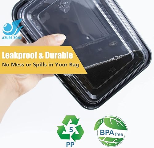 Miniatura 5 de Recipiente rectangular de 24 onzas, paquete de 50 unidades, con tapa, caja Bento de un compartimento, apilable, apto para congelador, microondas,