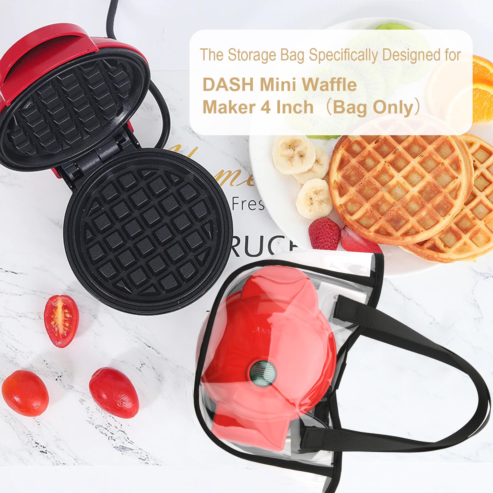 Bolsa de transporte compatible con DASH Mini waflera de 4 pulgadas, bolsa de almacenamiento para mini wafleras, bolsa organizadora transparente portátil para quienes aman hornear y cocinar 4