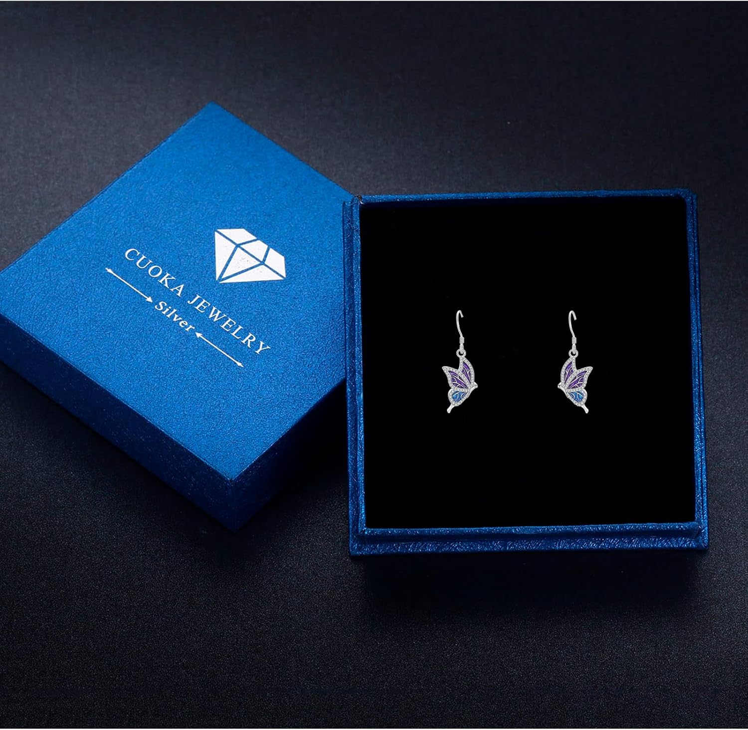 Butterfly Dangle Earrings 925 Sterling Silver Small Enamel Dripping Oil Butterflies Leverback Earring for Sensitive Ears Jewelry Mother Day for Women Girlfriend - Image 7