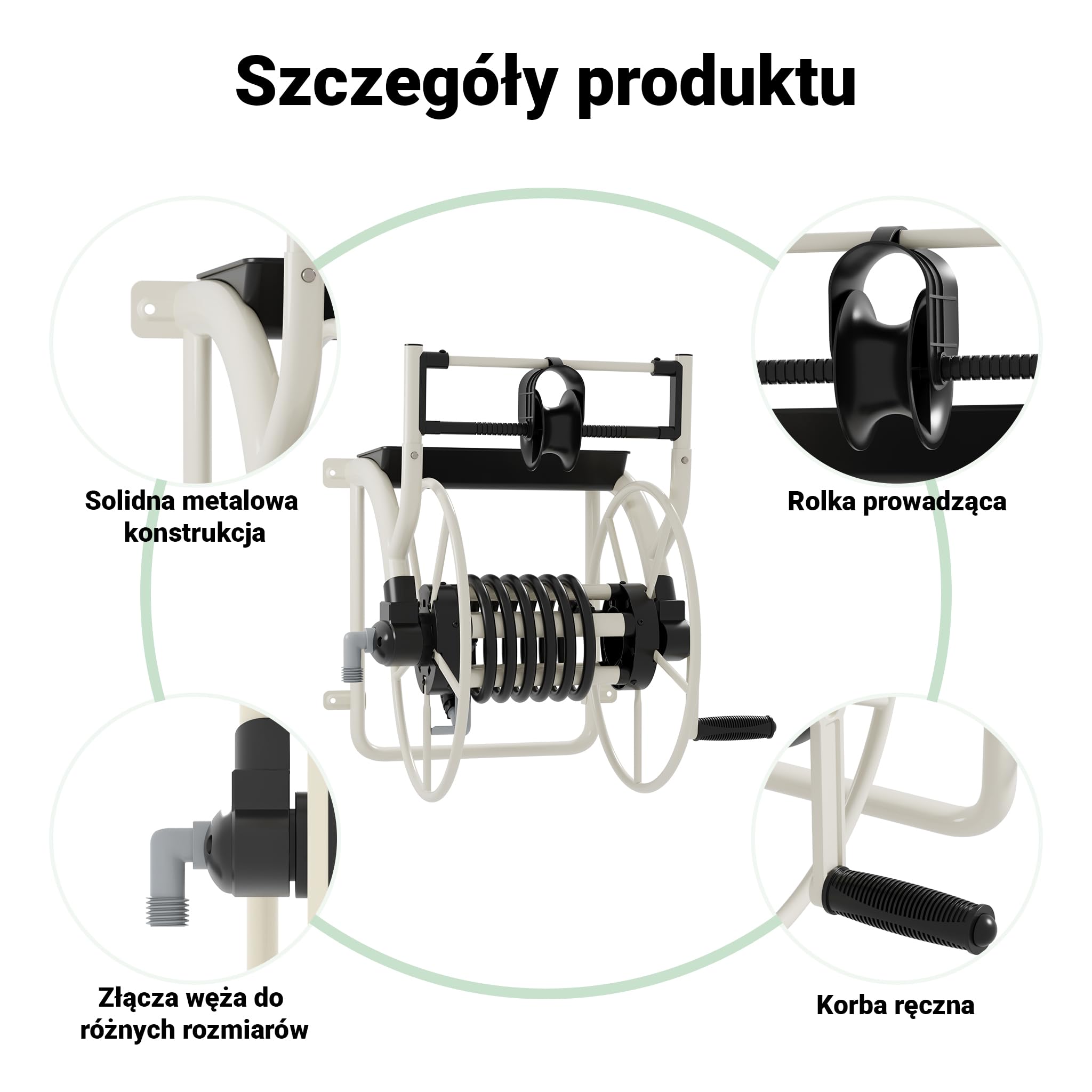 Metalowy bęben na wąż XPOtool, bęben na wąż ogrodowy do montażu na ścianie, z korbą ręczną, na 60 m węża wodnego, bez węża, nawadnianie ogrodu