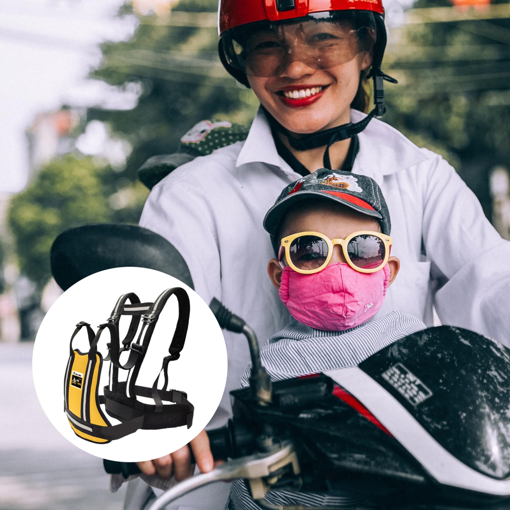 Arnés de motocicleta para niños, arnés ajustable para niños, seguridad transpirable anticaída para pequeños con correa reflectante para motocicleta, equitación..