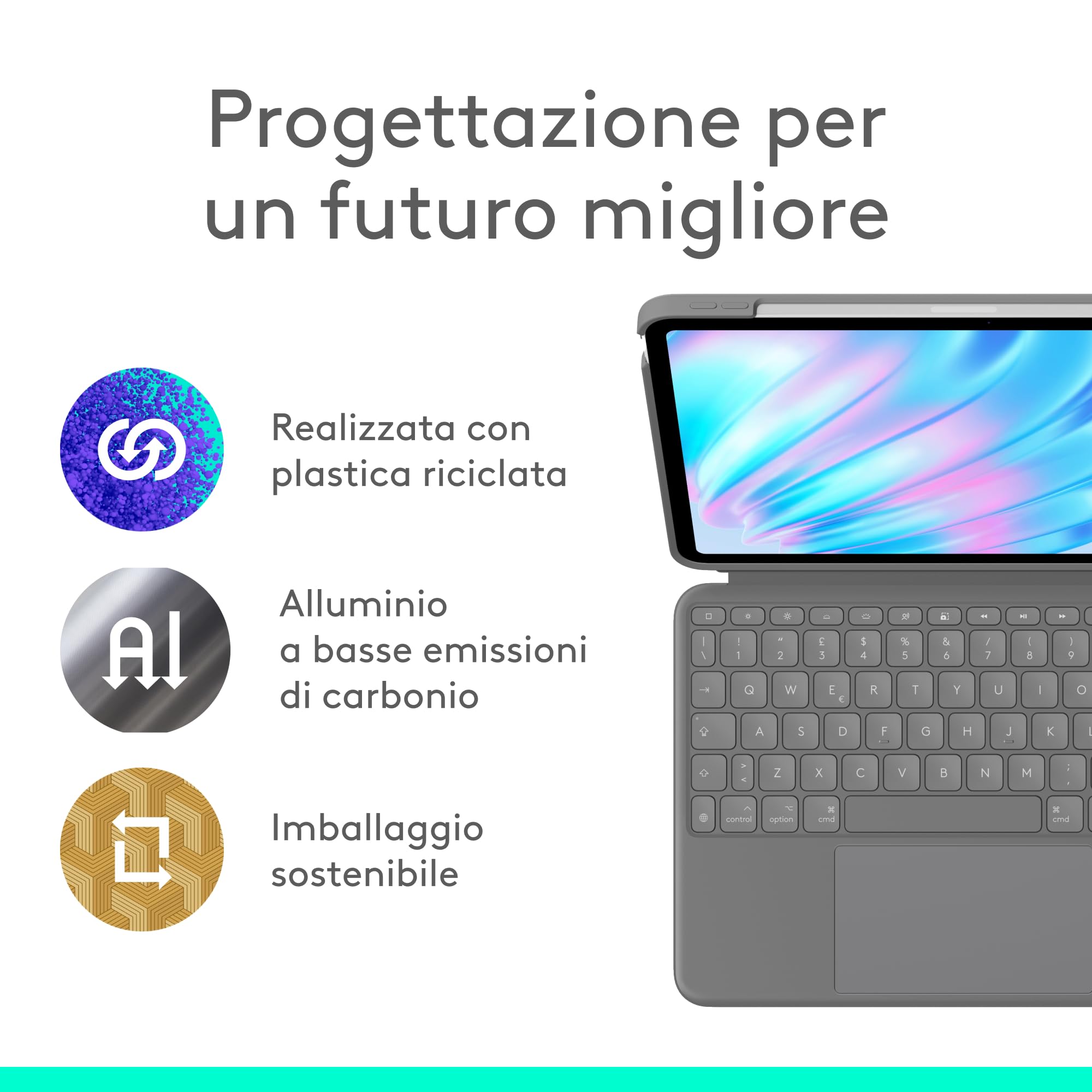 Logitech Combo Touch per iPad Air da 11 pollici (M2, M3 e M4), iPad Air (5a generazione) Custodia con tastiera - Tastiera retroilluminata staccabile con supporto - Layout Italiano QWERTY - Grigio