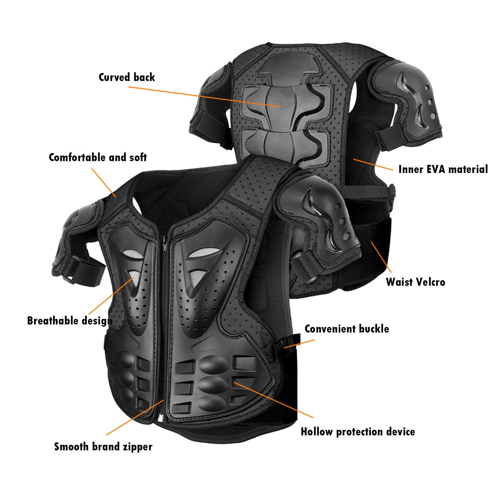 Plastron per moto, pettorina per moto, gilet per moto, protezione da equitazione per moto, con protezione per le ginocchia, gomiti, braccia e spalle