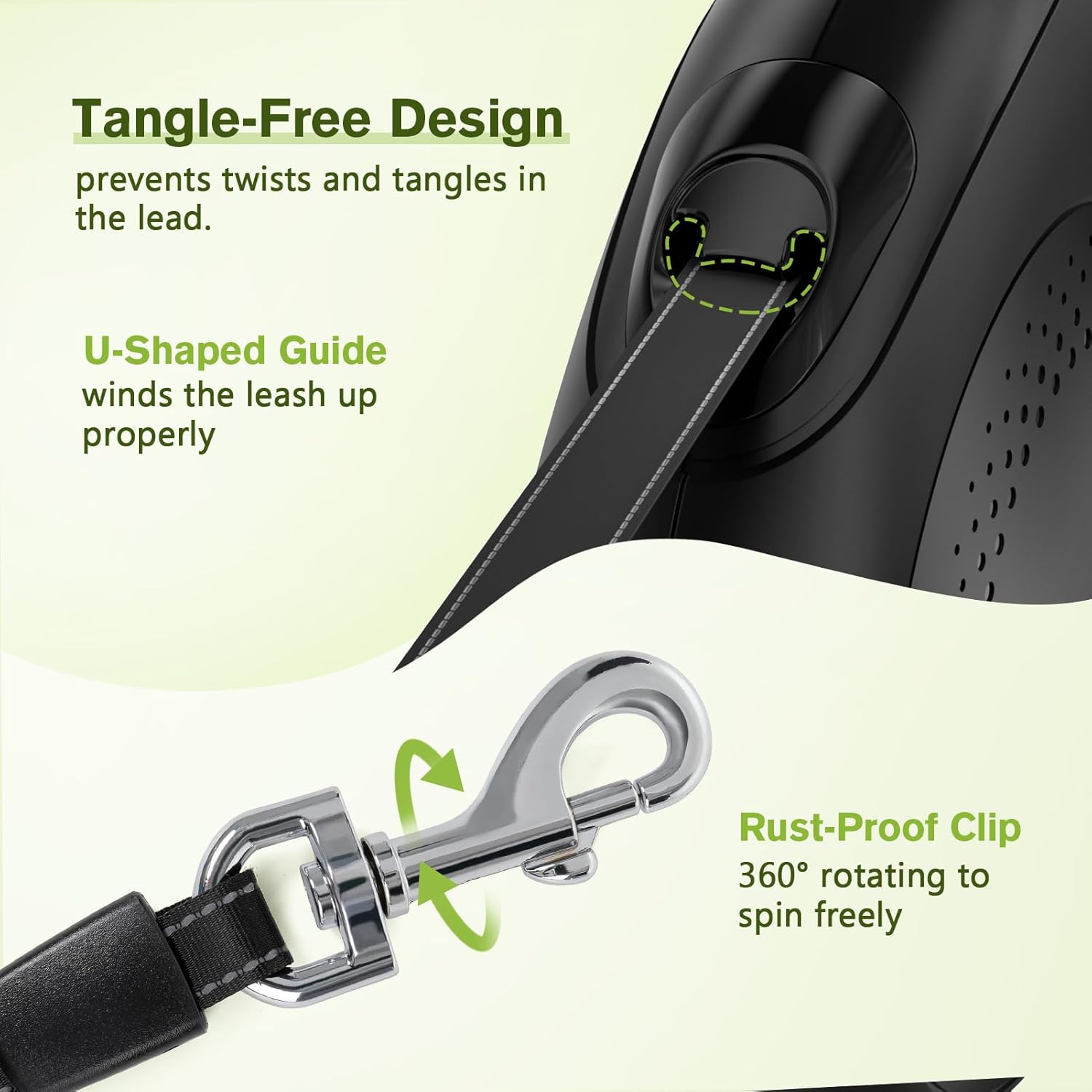 Retractable Dog Leash for Large Dog, 26ft Heavy Duty Retractable Pet Leash with Poop Bag Holder, 360° Tangle-Free, One-Button Control, Reflective Leashes for Medium/Large Dogs Up to 110 lbs(Black)