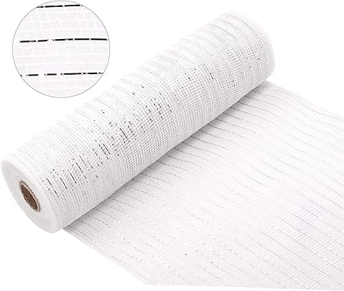 Miniatura 4 de Cinta de malla decorativa de poliéster de 10 pulgadas x 30 pies con lámina metálica, cada rollo para coronas, lazos y proyectos de decoración, 1