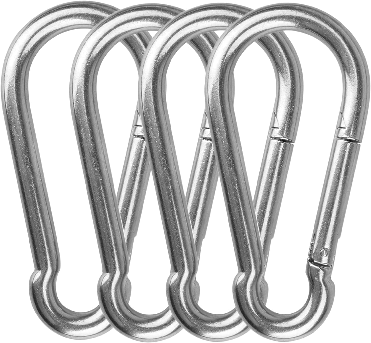 AOWISH Spring Snap Hook Carabiner Heavy Duty| 304 Stainless Steel Clips Keychain Buckles| 2-1/2'' 3-1/8'' 4'' 5-1/2'' Length| Home Gym Garage Camping Swing Hammock Hiking etc (M10, 3/8'' Dia, 4-Pack)