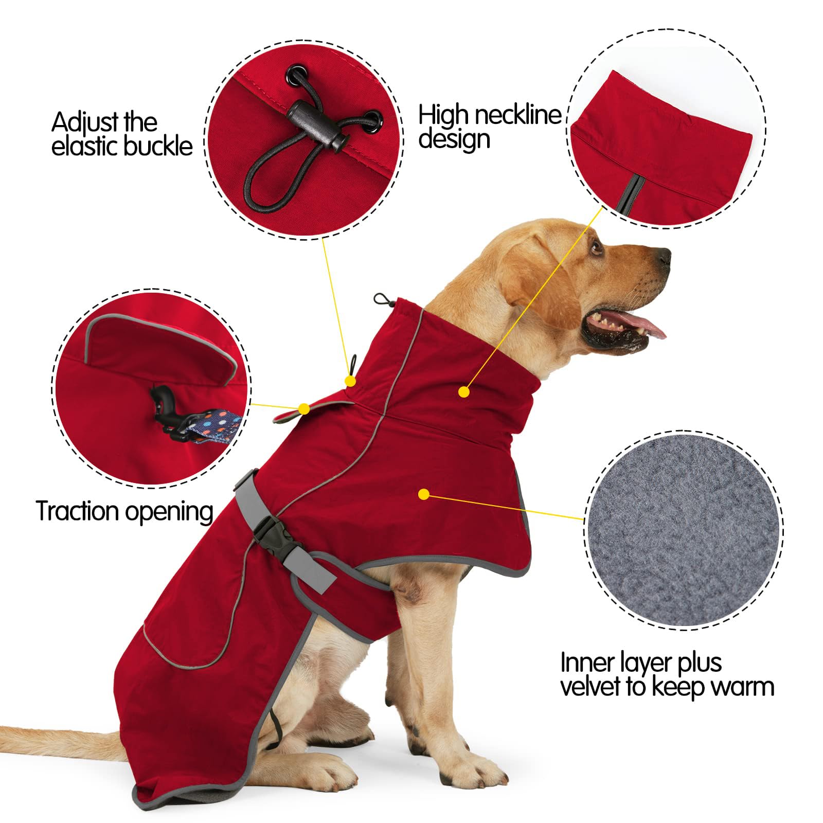 HEYWEAN Giacca per cani Cappotto impermeabile per cani Giacca riflettente per il freddo con fodera in morbido pile Cappotto caldo per cani Escursionismo in campeggio al coperto e all'aperto