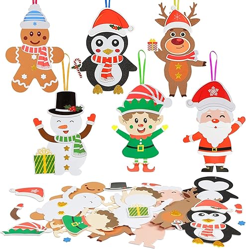 Fennoral Paquete de 12 manualidades de Navidad para niños, calcomanías de espuma de Navidad con muñeco de nieve, pingüino, Papá Noel, elfo, pan de